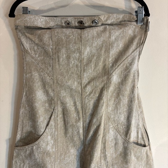ZARA Sz S Jumpsuit Linen Blend Strapless Acid Wash Pattern Wide Leg Zipper NEW - Picture 5 of 13